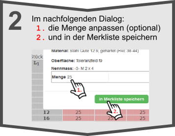 Stckzahl ndern und in der Merkliste speichern