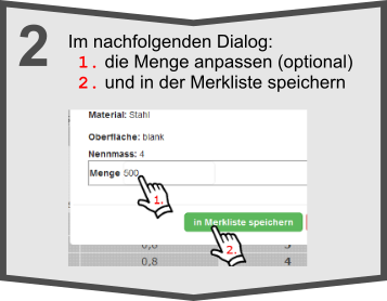 Stückzahl ändern und in der Merkliste speichern