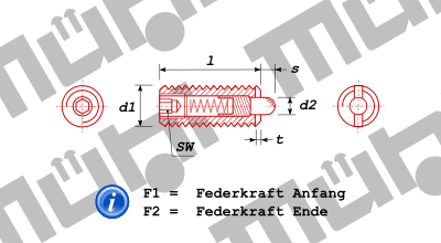 Werksnorm 2203 IB-S Federnde Druckstücke, mit Innensechskant und Bolzen