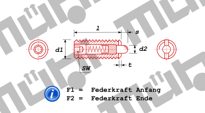 Werksnorm 2203 IB Federnde Druckstcke, mit Innensechskant und Bolzen