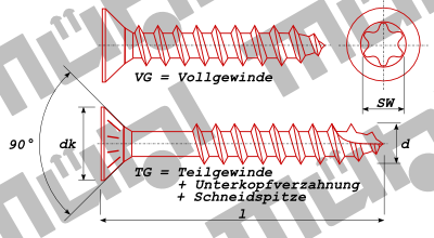 Werksnorm SPX Spanplattenschrauben Senkkof TX